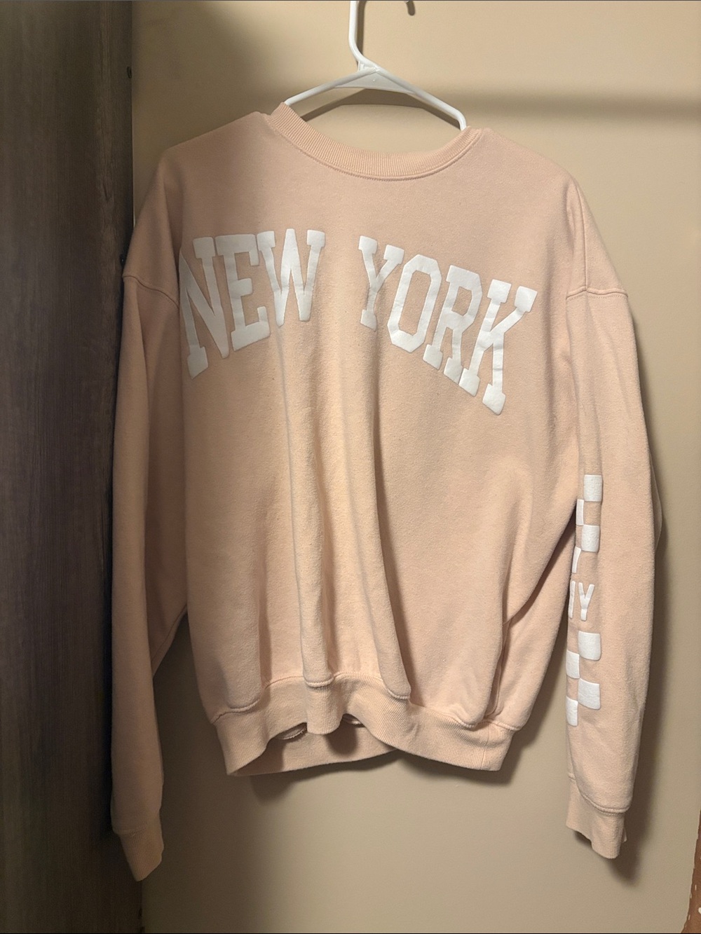 Grayson Threads Peach Crewneck with White NEW YORK Print